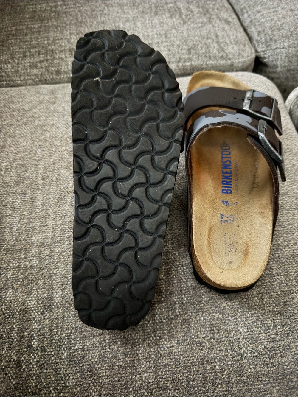 Birkenstock Arizona Camo Two-Stripe Sandal in Brown and Gray - Picture 4 of 5